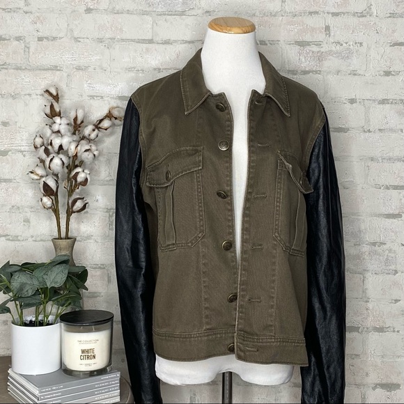 Free People Jackets & Blazers - Free People | Denim Jean Jacket with Faux Leather Sleeves